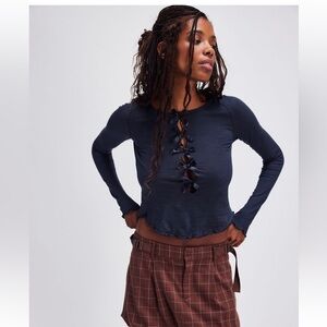 Free People Tricia Fix Be My Baby Bow Long Sleeve, Small